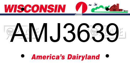 AMJ3639 Wisconsin License Plate