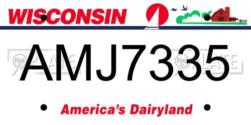 AMJ7335 Wisconsin License Plate