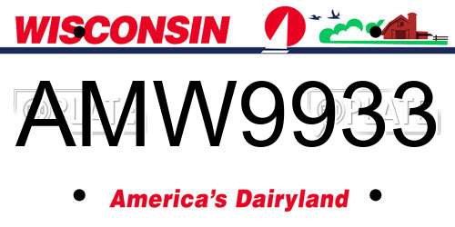 AMW9933 Wisconsin License Plate