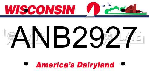 ANB2927 Wisconsin License Plate
