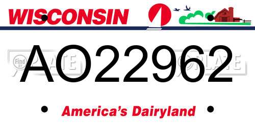 AO22962 Wisconsin License Plate