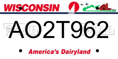 AO2T962 Wisconsin License Plate