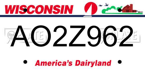 AO2Z962 Wisconsin License Plate