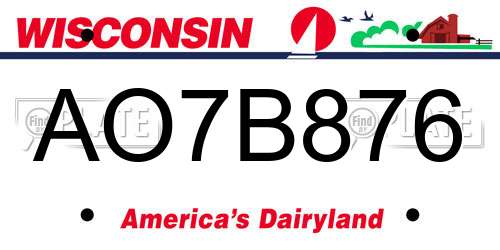 AO7B876 Wisconsin License Plate