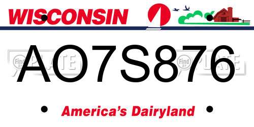 AO7S876 Wisconsin License Plate