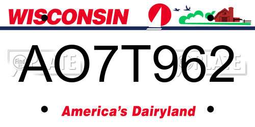 AO7T962 Wisconsin License Plate