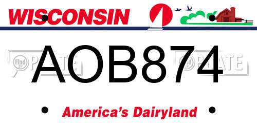 AOB874 Wisconsin License Plate