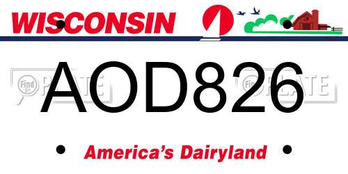 AOD826 Wisconsin License Plate