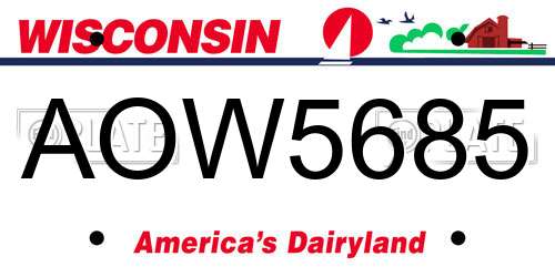 AOW5685 Wisconsin License Plate