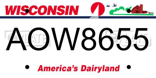 AOW8655 Wisconsin License Plate
