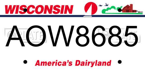 AOW8685 Wisconsin License Plate