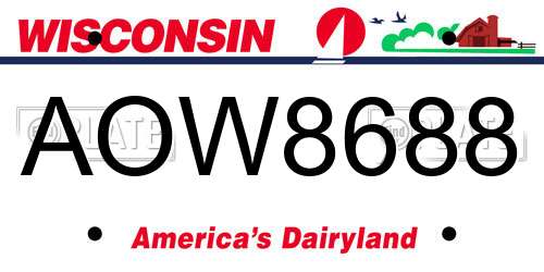 AOW8688 Wisconsin License Plate