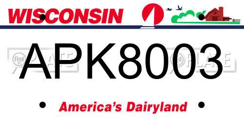 APK8003 Wisconsin License Plate