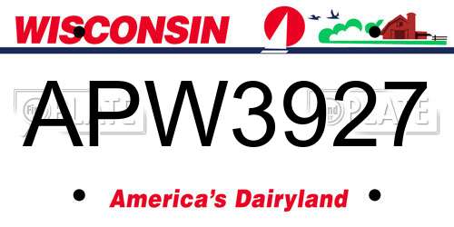 APW3927 Wisconsin License Plate