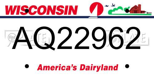 AQ22962 Wisconsin License Plate