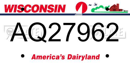 AQ27962 Wisconsin License Plate