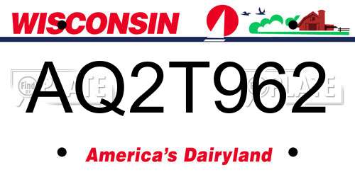 AQ2T962 Wisconsin License Plate