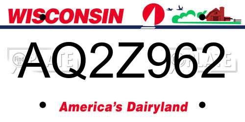 AQ2Z962 Wisconsin License Plate