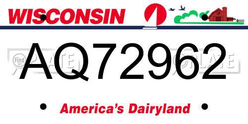 AQ72962 Wisconsin License Plate