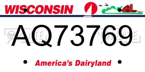 AQ73769 Wisconsin License Plate