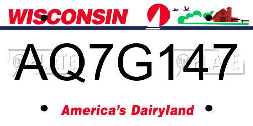 AQ7G147 Wisconsin License Plate
