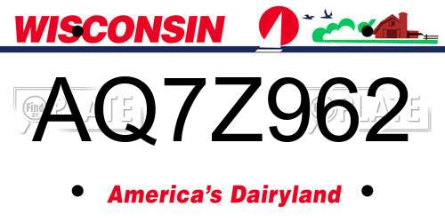 AQ7Z962 Wisconsin License Plate