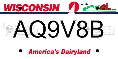 AQ9V8B Wisconsin License Plate