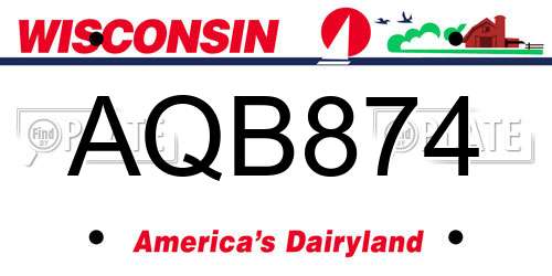 AQB874 Wisconsin License Plate
