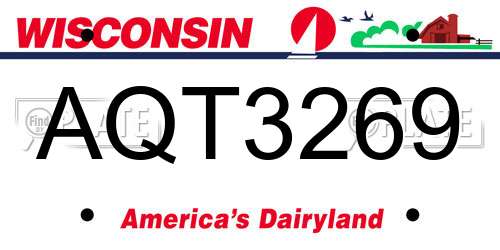 AQT3269 Wisconsin License Plate