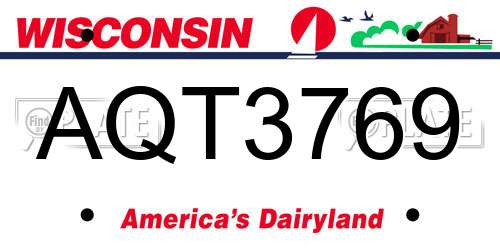 AQT3769 Wisconsin License Plate