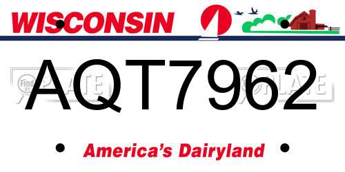AQT7962 Wisconsin License Plate