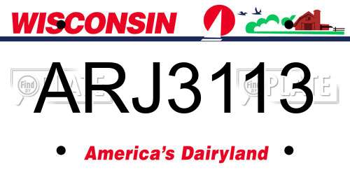 ARJ3113 Wisconsin License Plate