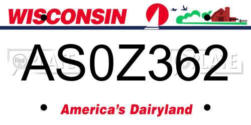 AS0Z362 Wisconsin License Plate