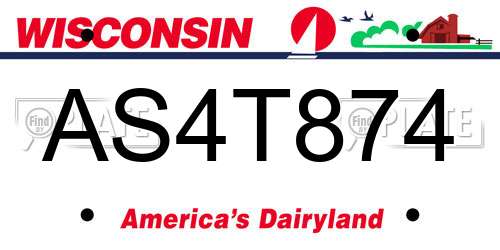 AS4T874 Wisconsin License Plate