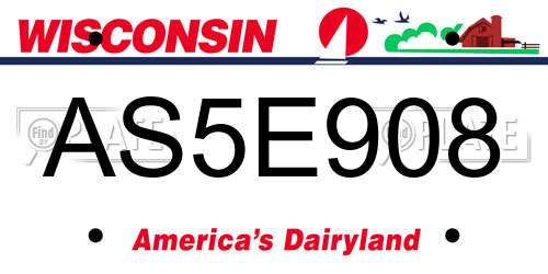 AS5E908 Wisconsin License Plate