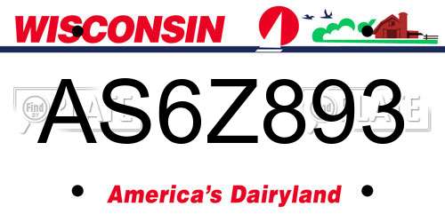 AS6Z893 Wisconsin License Plate