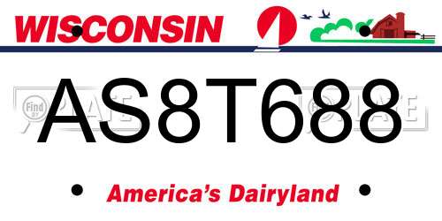 AS8T688 Wisconsin License Plate