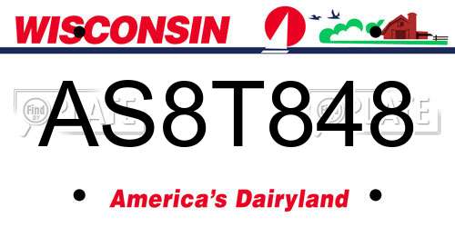 AS8T848 Wisconsin License Plate