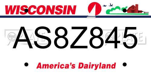 AS8Z845 Wisconsin License Plate