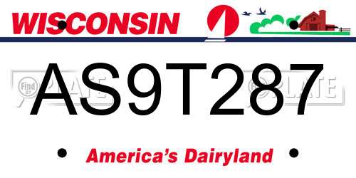 AS9T287 Wisconsin License Plate