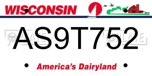 AS9T752 Wisconsin License Plate
