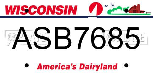 ASB7685 Wisconsin License Plate