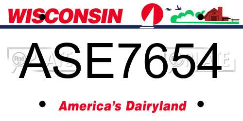 ASE7654 Wisconsin License Plate