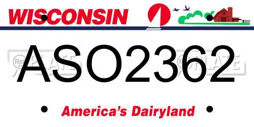 ASO2362 Wisconsin License Plate