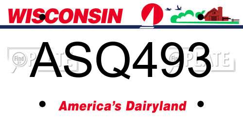 ASQ493 Wisconsin License Plate