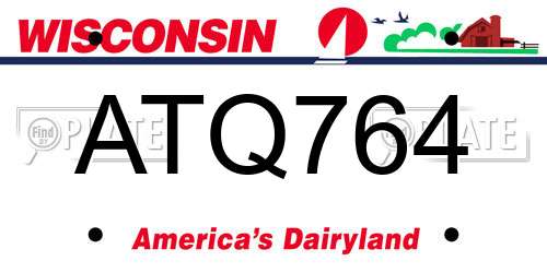 ATQ764 Wisconsin License Plate