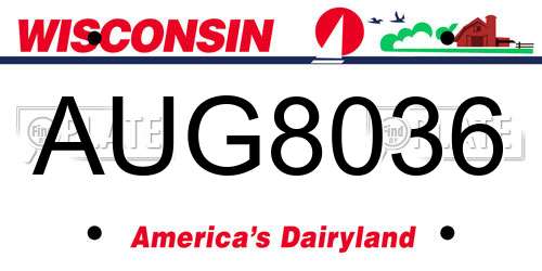 AUG8036 Wisconsin License Plate