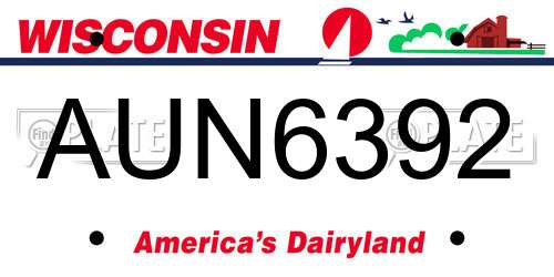 AUN6392 Wisconsin License Plate