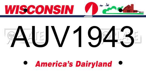 AUV1943 Wisconsin License Plate