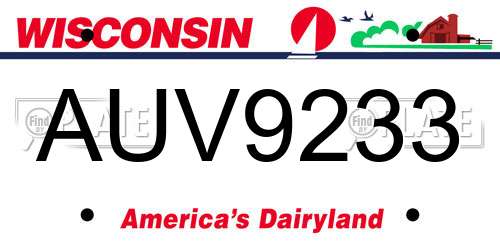 AUV9233 Wisconsin License Plate
